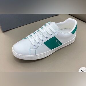Prada Men's White and Green Sneakers